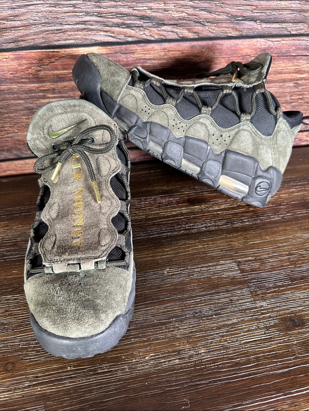 Nike Air Money Sneakers in Olive and Black with Gold Accents